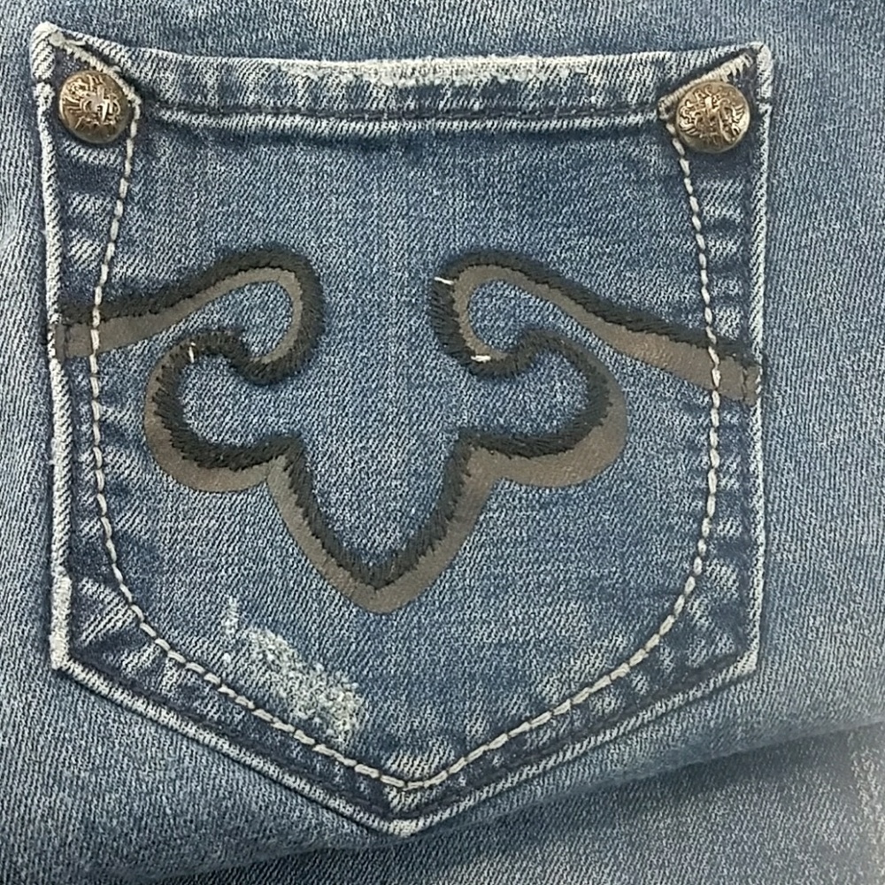 Rerock For Express Distressed Bootcut Blue Jeans